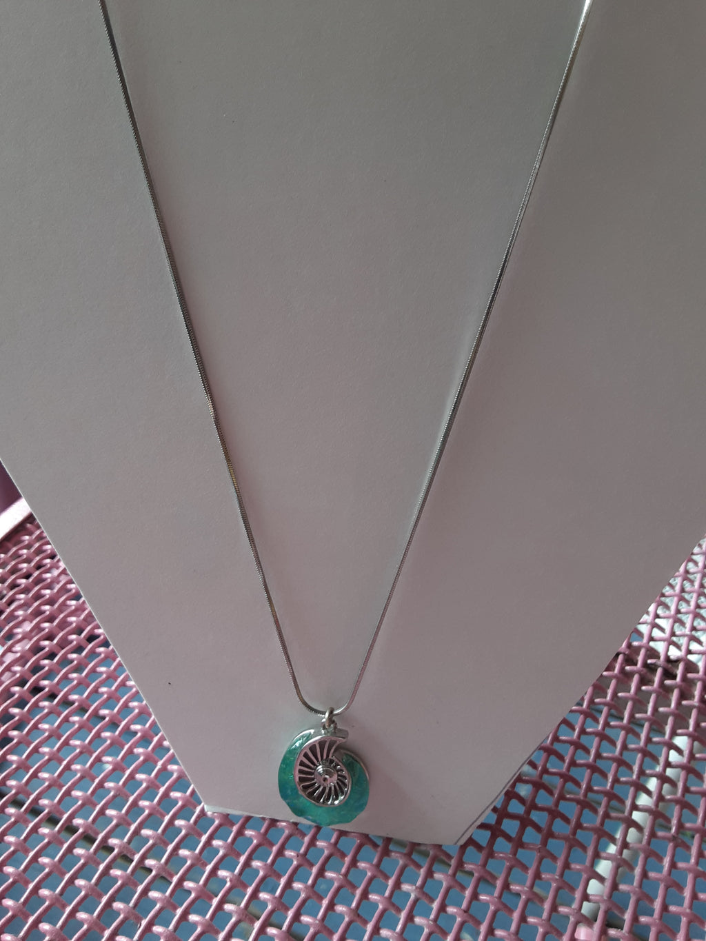 Turquoise and Silver Shell Necklace