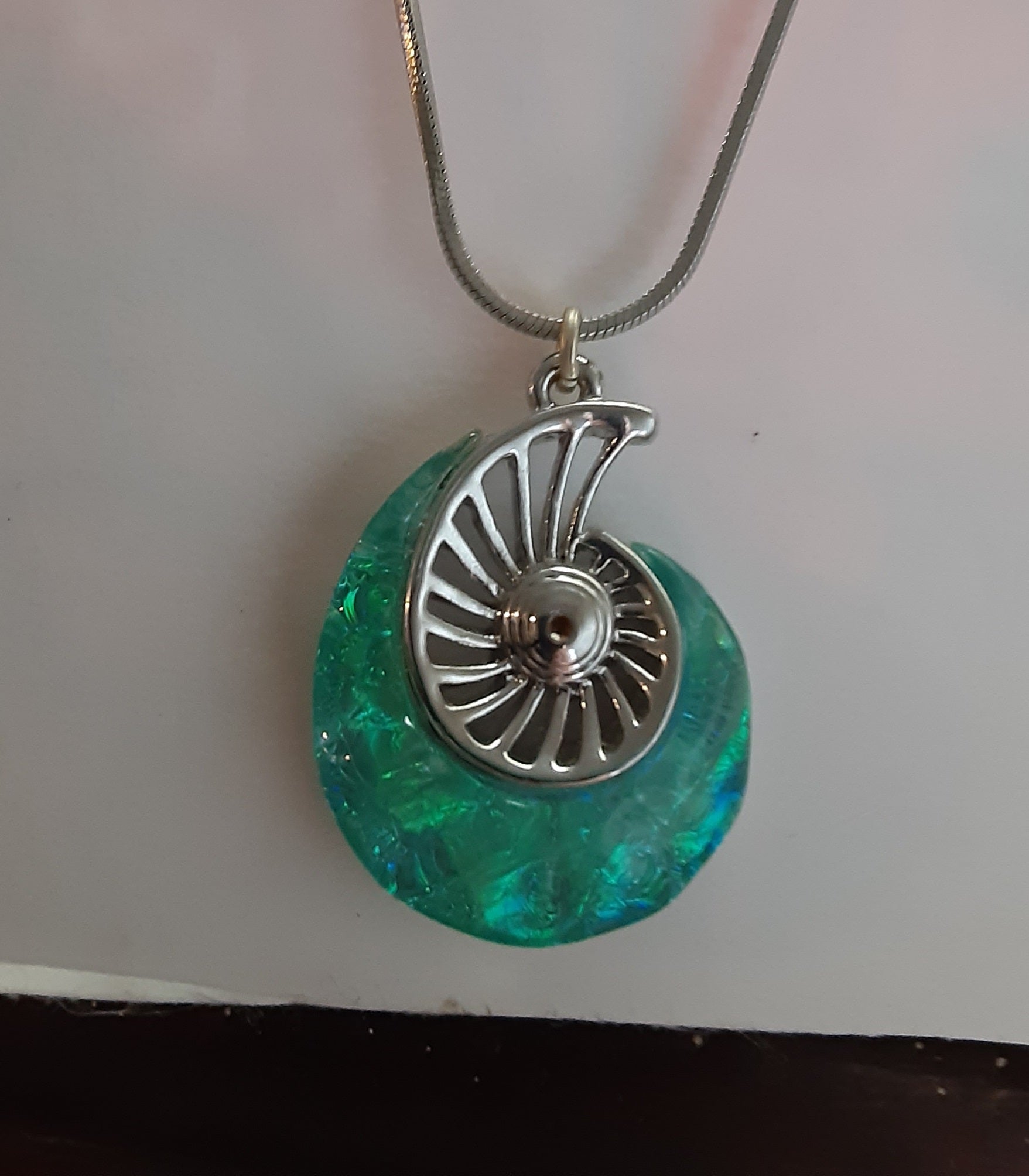 Turquoise and Silver Shell Necklace